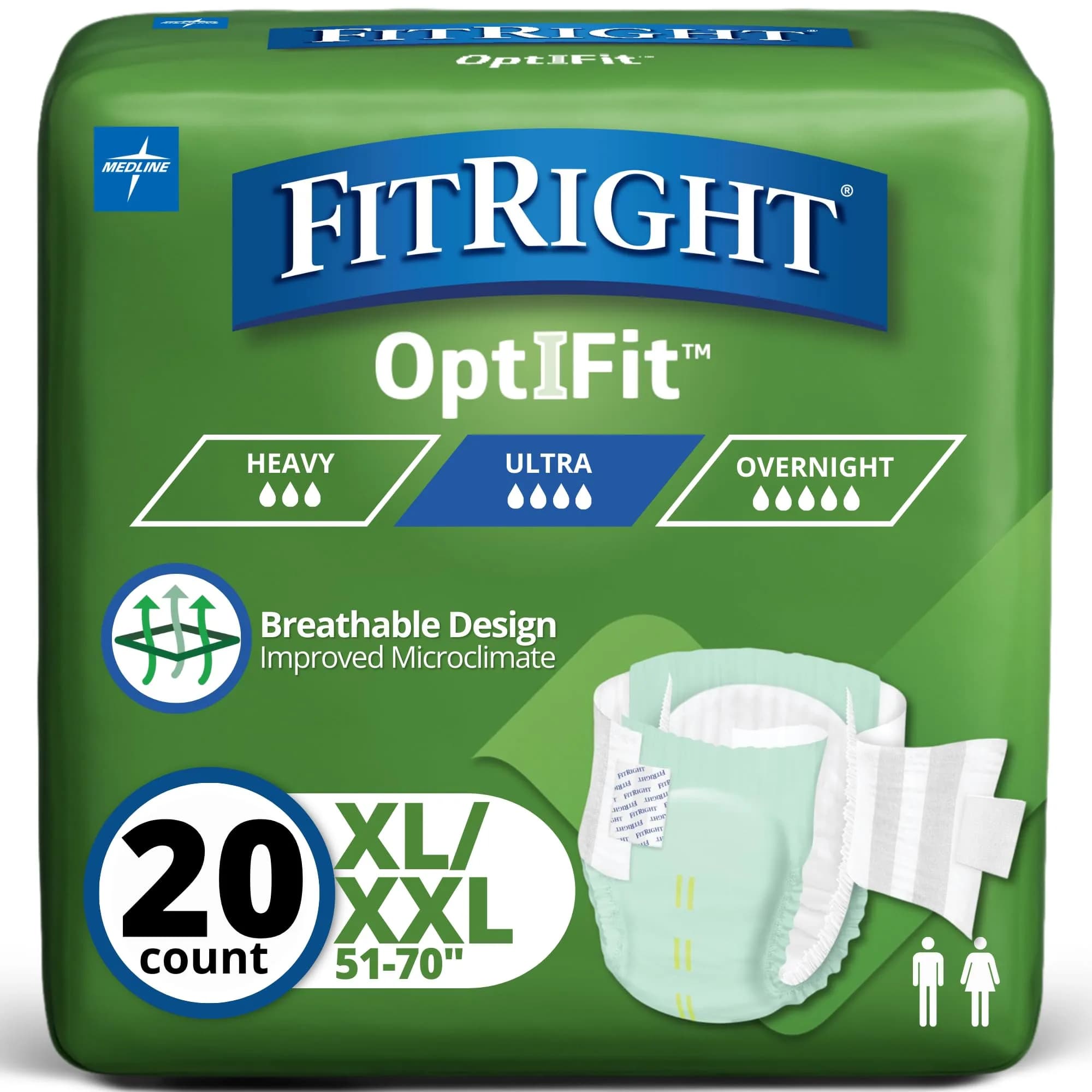 FitRight Stretch Adult Incontinence Briefs with Tabs, Ultra Absorbent, Size 2 | Heavy Absorbency for Incontinence (70-70 inches) — White