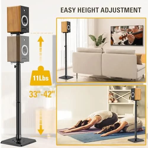 Mounting Dream Height Adjustable Speaker Stands for Bookshelf Speakers | 102cm (40") Max Height, 5kg (11lb) Capacity, Set of 2 thumbnail 2