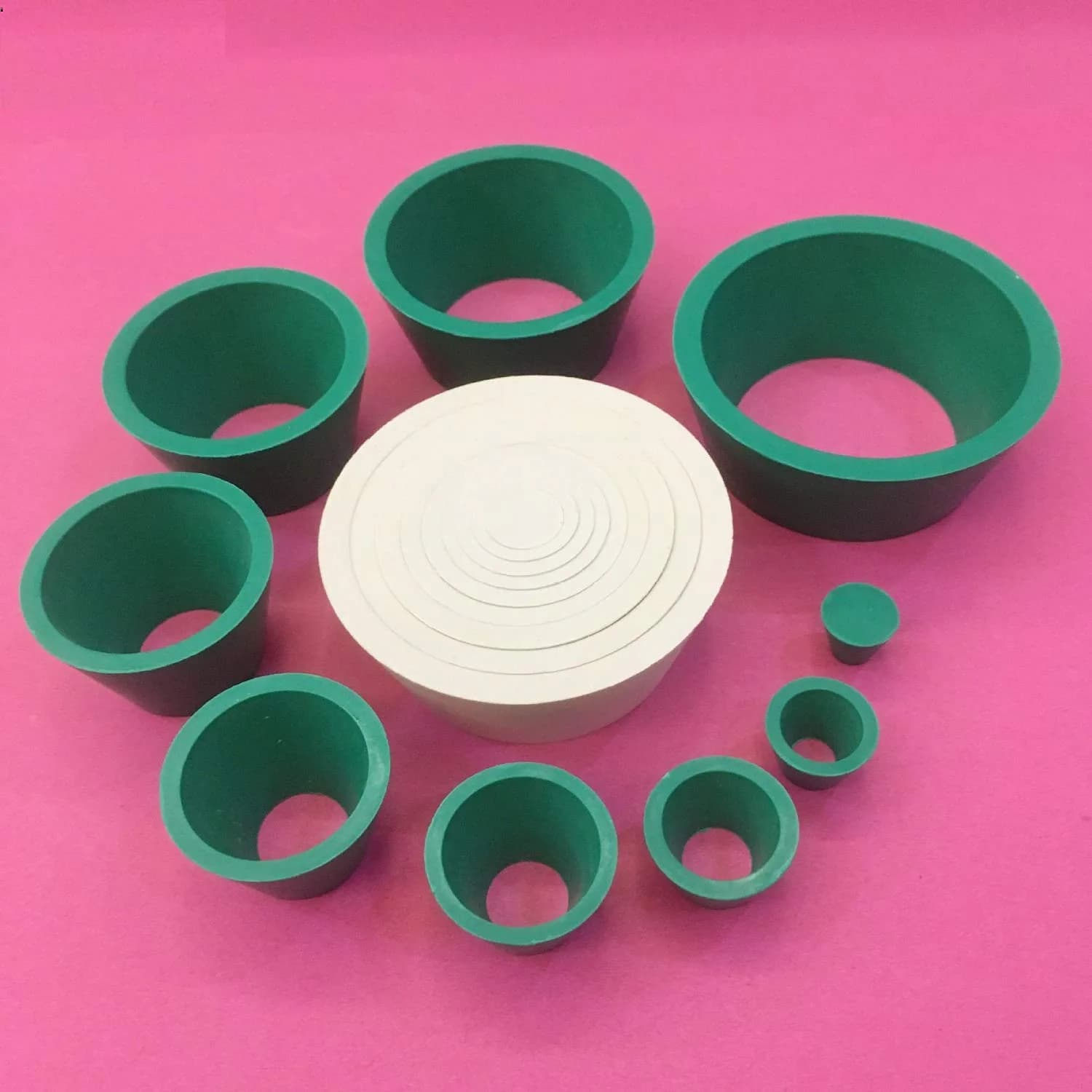 SUCOHANS 9 Piece Filter Adapter Cones Set, Buchner Funnel Flask Adapter Set with Tapered Collars, 17mm-83.4mm Wide End Diameter — green