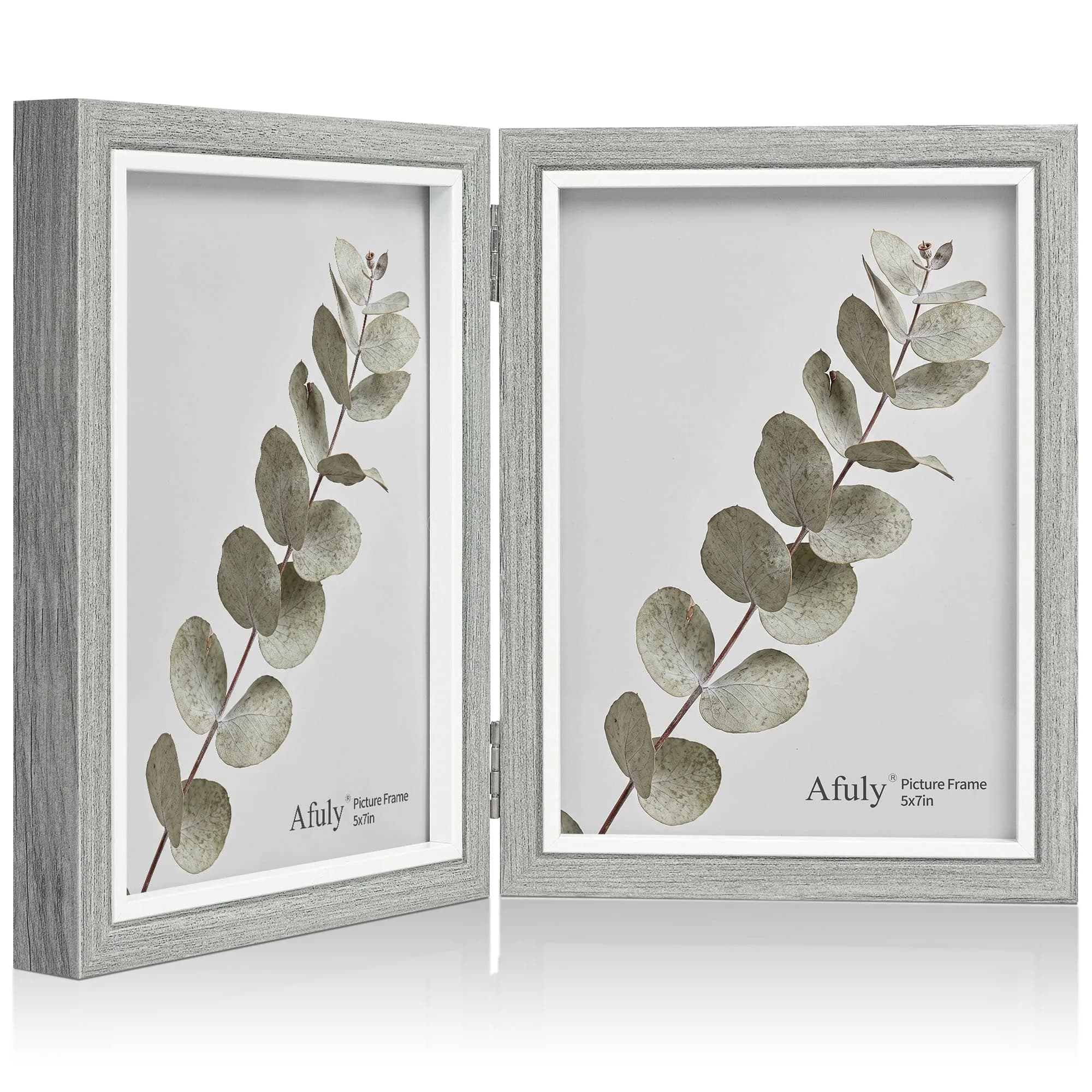 Afuly 5x7 Double Picture Frame Grey | Elegant Wall & Tabletop Decor (70-120c)