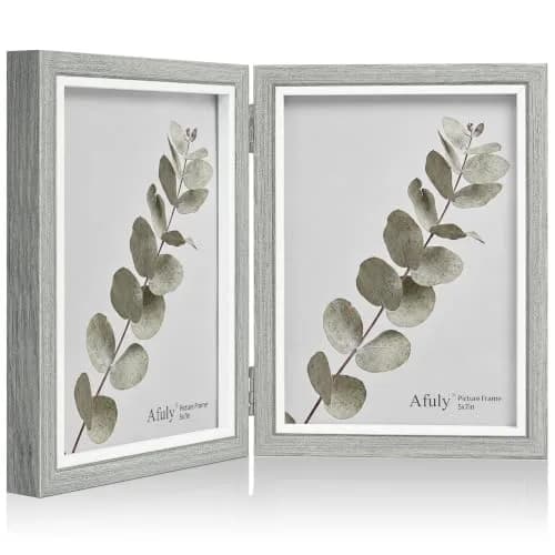 Afuly 5x7 Double Picture Frame Grey | Elegant Wall & Tabletop Decor (70-120c) thumbnail 1