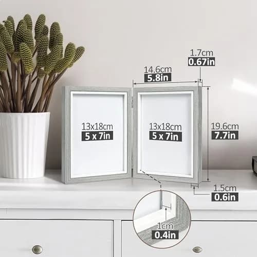 Afuly 5x7 Double Picture Frame Grey | Elegant Wall & Tabletop Decor (70-120c) thumbnail 3