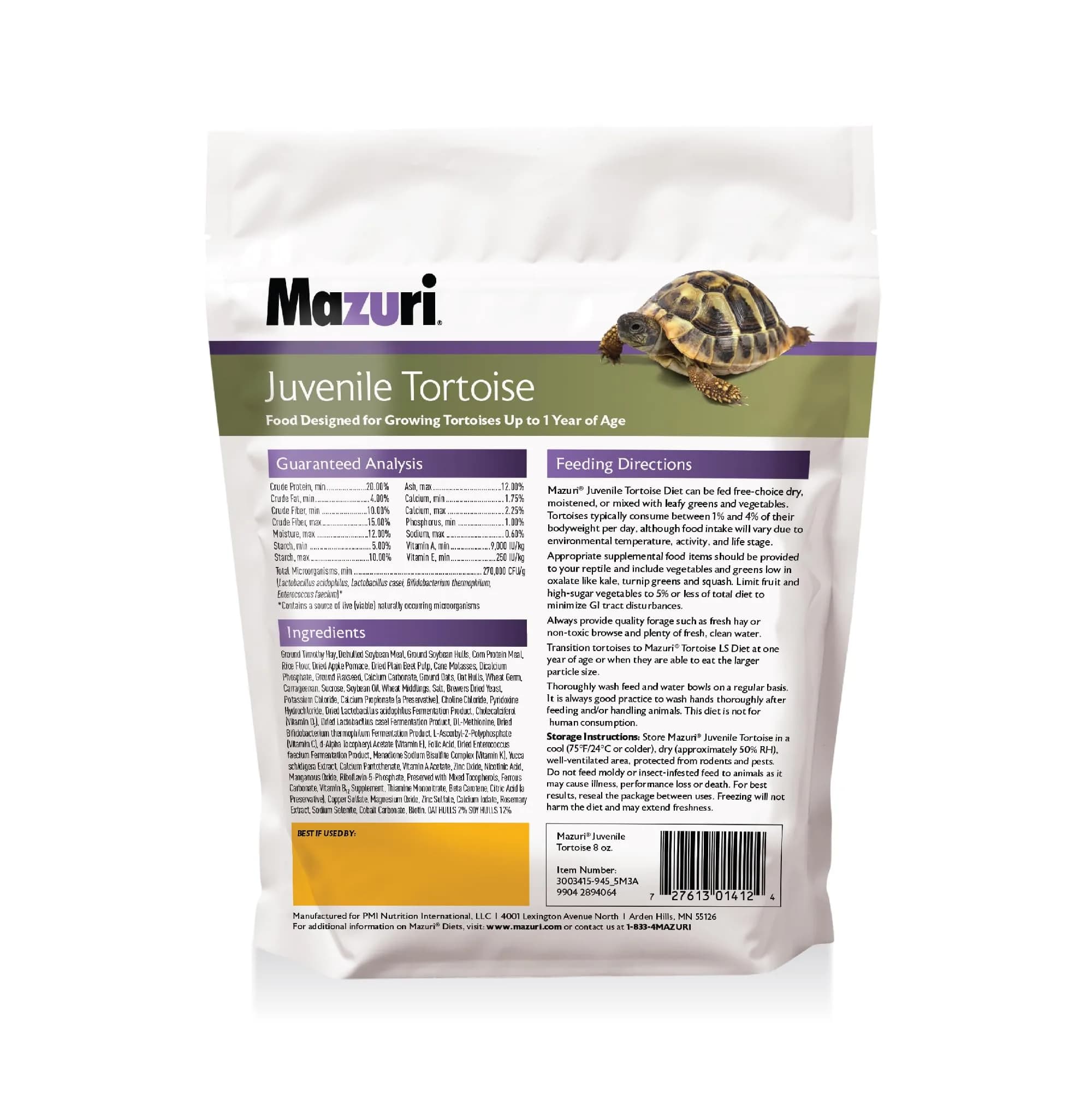 Mazuri Juvenile Tortoise Food 227 g (8 oz) | High Fiber, Low Starch Formula for Baby Tortoises - view 3
