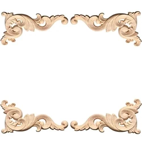 Susuntas 4pcs Wood Carved Corner Onlay Applique 12 x 6cm | Elegant DIY Furniture Decor thumbnail 1