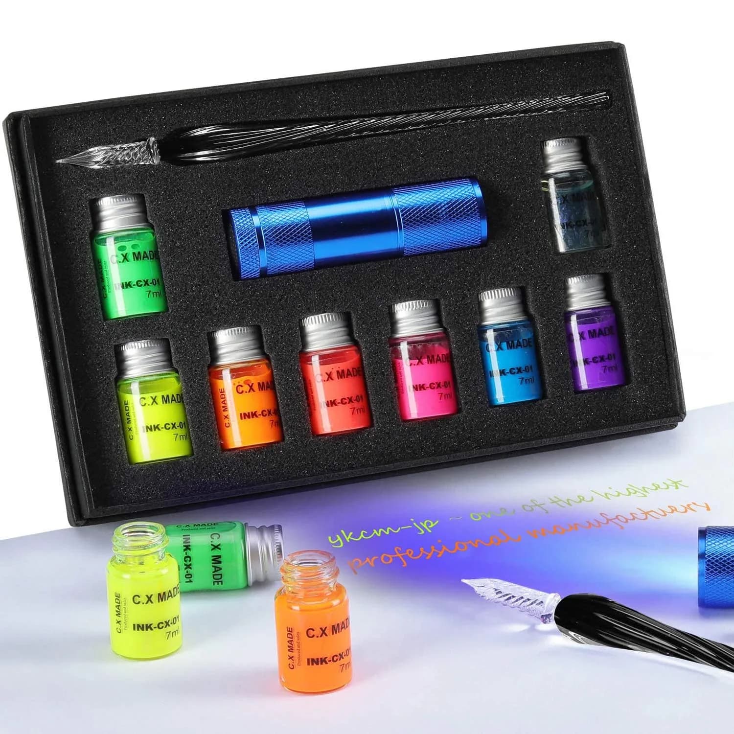 ESSSHOP Glass Dipped Pen Calligraphy Set with 7 Colorful & Invisible Inks | Hand-Crafted Borosilicate Glass — multicolored#6