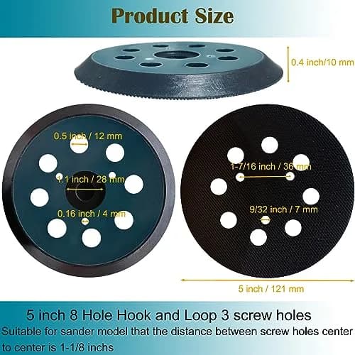 SINYUM 5 Inch Dia 8 Hole Hook and Loop Sanding Pad | Compatible with Makita & Hitachi Sanders thumbnail 2