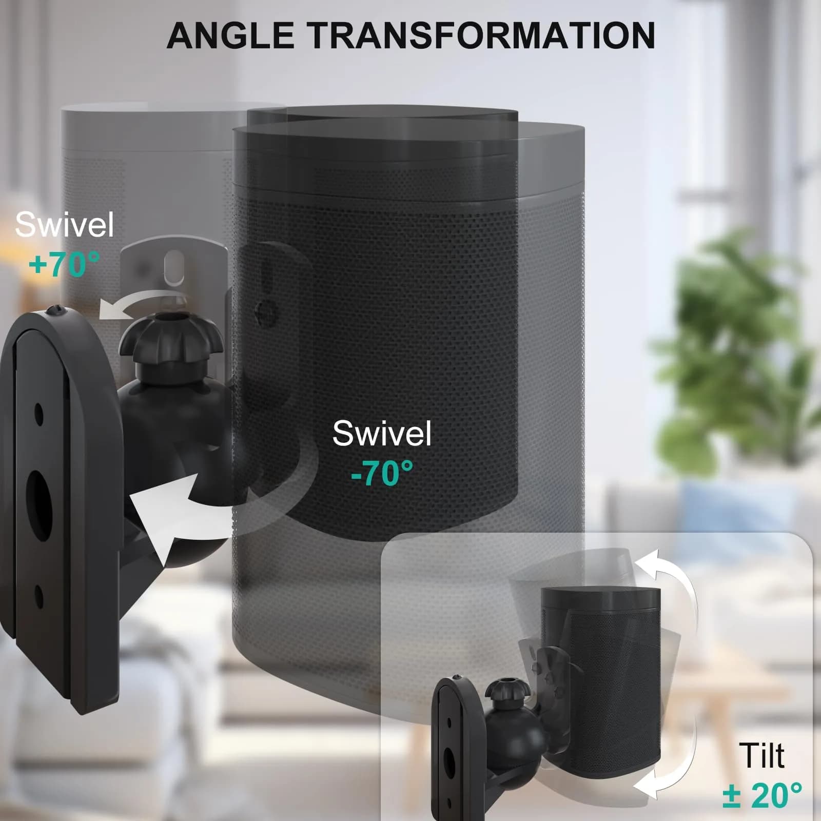 WALI Speaker Wall Mount 5 Pack Black | Adjustable Swivel Tilt Angle for Bookshelf Satellite Speakers, Holds up to 3.5kg (7.7 Lbs) - view 4