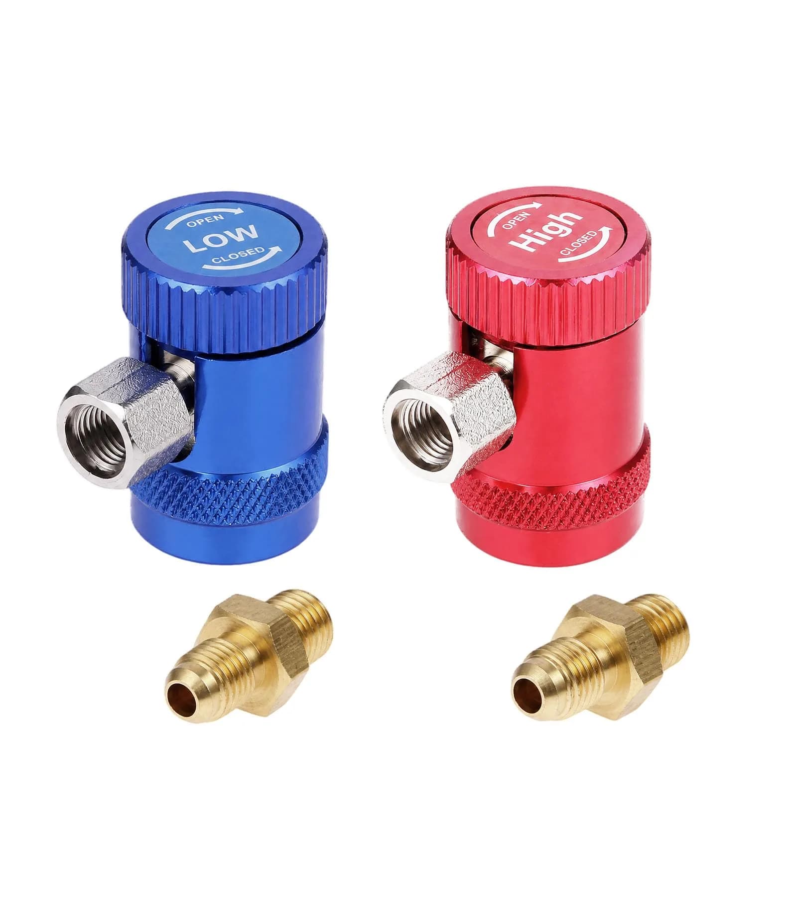 Aupoko R1234yf Quick Coupler, Adjustable High & Low Side Adapter, 17mm/14mm, Brass & Aluminum Alloy, for Automotive AC Systems — Blue