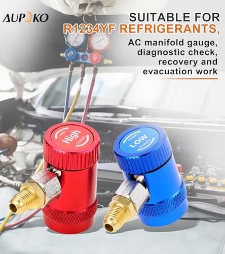 Aupoko R1234yf Quick Coupler, Adjustable High & Low Side Adapter, 17mm/14mm, Brass & Aluminum Alloy, for Automotive AC Systems thumbnail 4