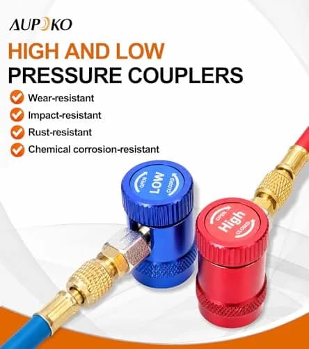 Aupoko R1234yf Quick Coupler, Adjustable High & Low Side Adapter, 17mm/14mm, Brass & Aluminum Alloy, for Automotive AC Systems thumbnail 5