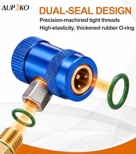 Aupoko R1234yf Quick Coupler, Adjustable High & Low Side Adapter, 17mm/14mm, Brass & Aluminum Alloy, for Automotive AC Systems thumbnail 6