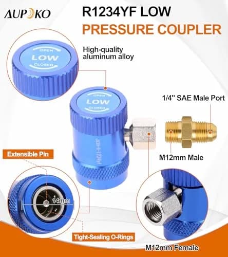 Aupoko R1234yf Quick Coupler, Adjustable High & Low Side Adapter, 17mm/14mm, Brass & Aluminum Alloy, for Automotive AC Systems thumbnail 2