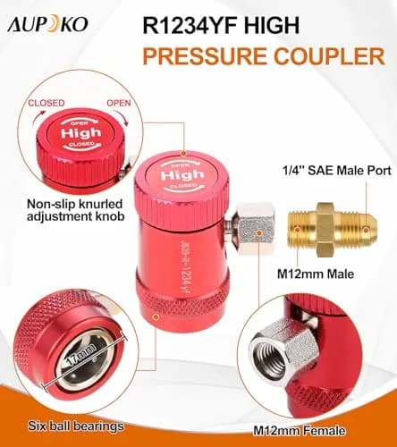 Aupoko R1234yf Quick Coupler, Adjustable High & Low Side Adapter, 17mm/14mm, Brass & Aluminum Alloy, for Automotive AC Systems thumbnail 3