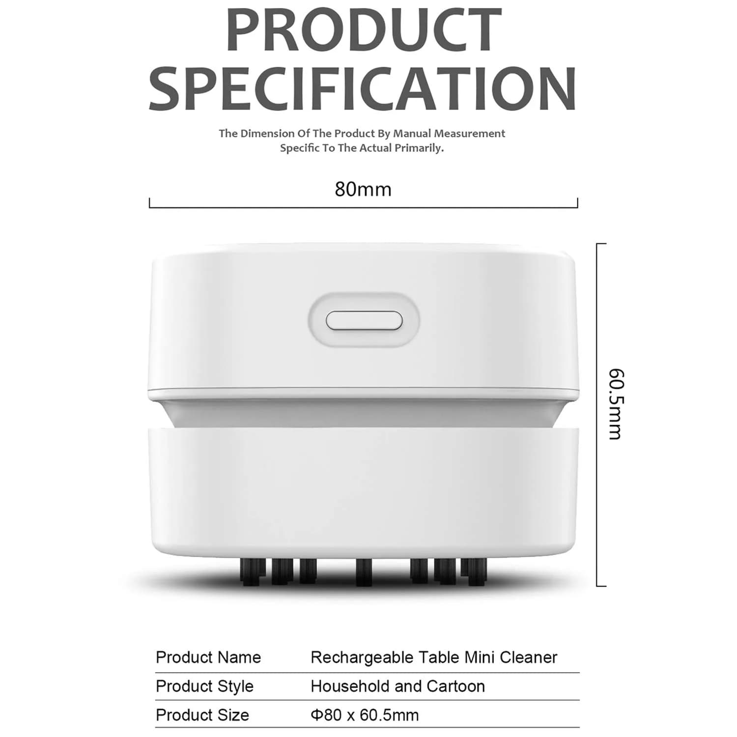 ODISTAR Mini Desktop Vacuum Cleaner White 200ml (6.76 Fl Oz) | Cordless & Portable for Desk Dust - view 2