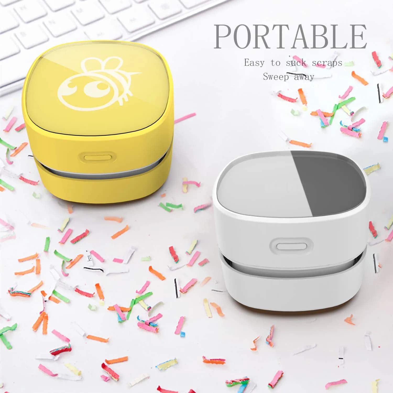 ODISTAR Mini Desktop Vacuum Cleaner White 200ml (6.76 Fl Oz) | Cordless & Portable for Desk Dust - view 3