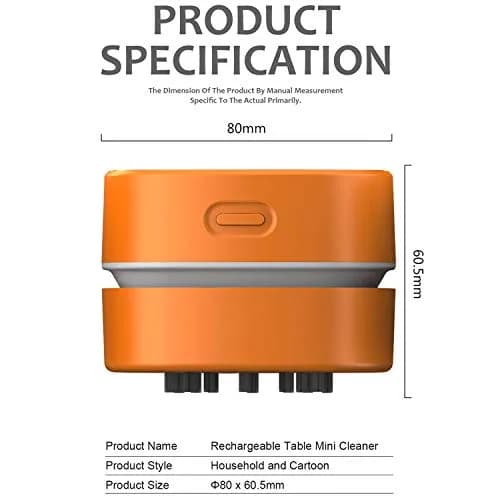 ODISTAR Mini Desktop Vacuum Cleaner Orange Charging | 200ml Capacity, 1000Pa Suction, 4-Hour Battery thumbnail 2