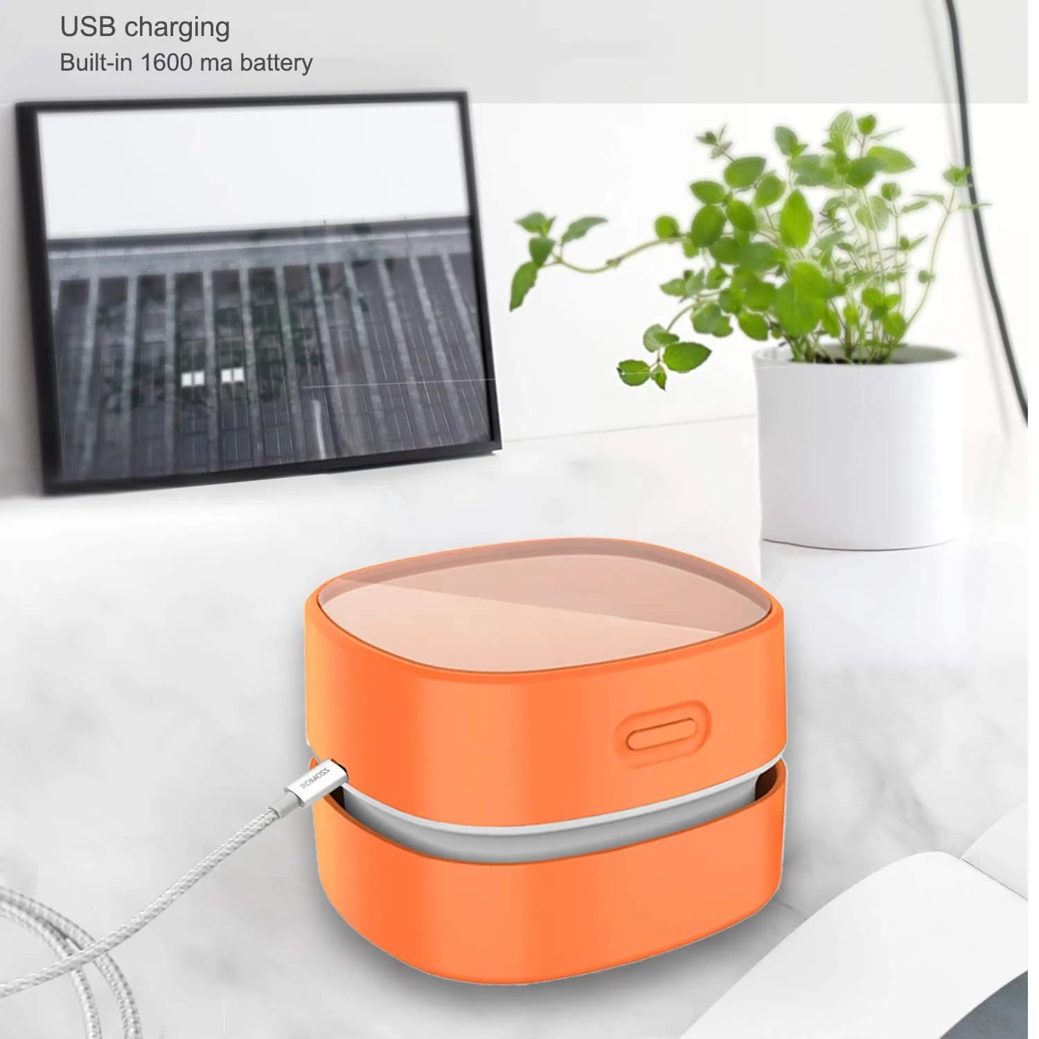 ODISTAR Mini Desktop Vacuum Cleaner Orange Charging | 200ml Capacity, 1000Pa Suction, 4-Hour Battery - view 3
