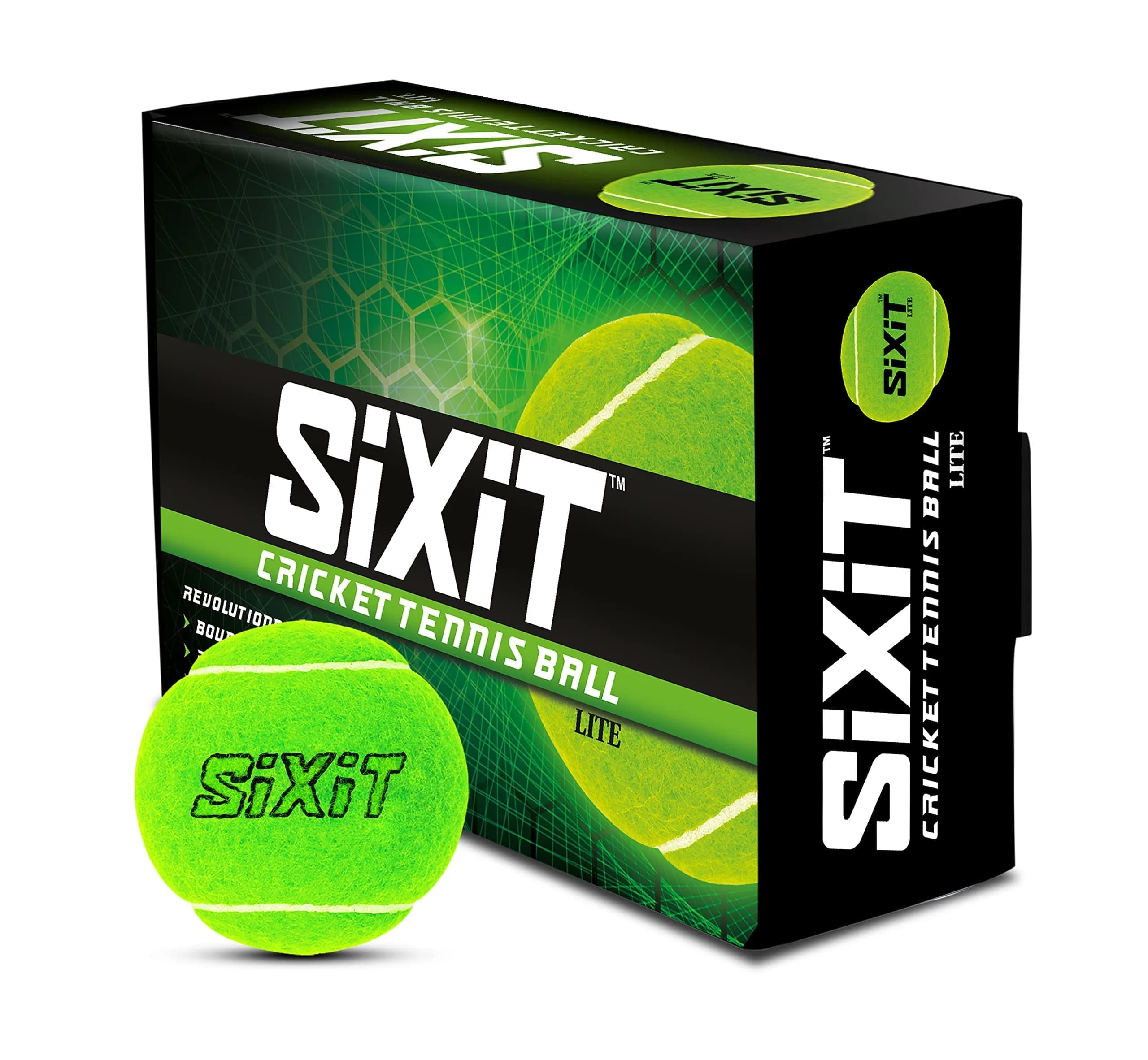 Sppartos Sixit Lite Cricket Tennis Ball 6 Pack | Durable, Consistent & High-Performance (70-120 chars) — Green