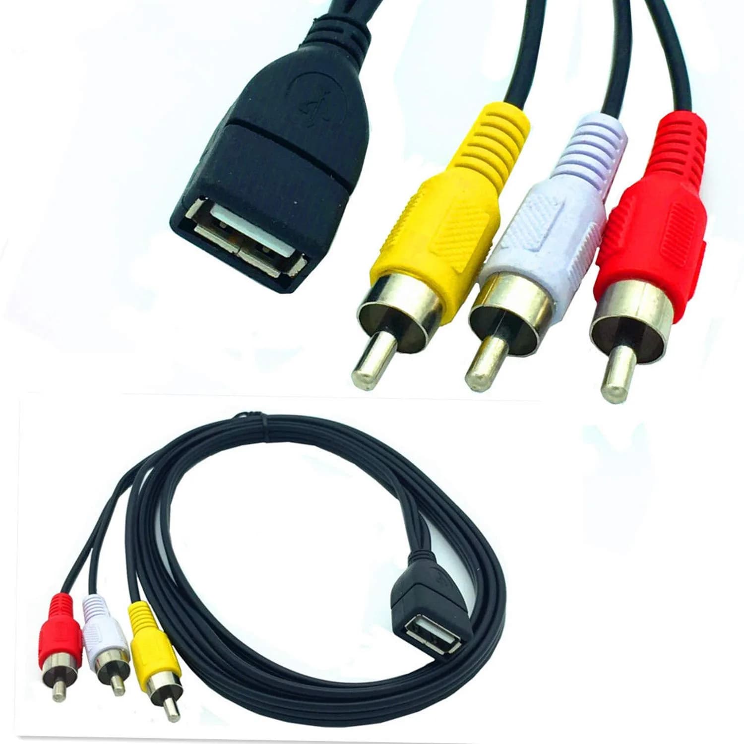ANRANK UR20315AK USB Female to 3 RCA AV Cable 1.5m (4.9ft) | Connects AV Equipment to HDTVs - main product image