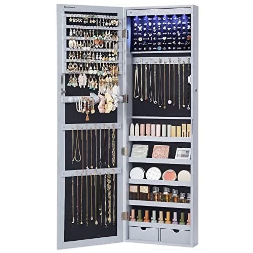 SONGMICS Jewelry Armoire Organizer, 47.2-Inch Tall, Lockable, Gray thumbnail 1