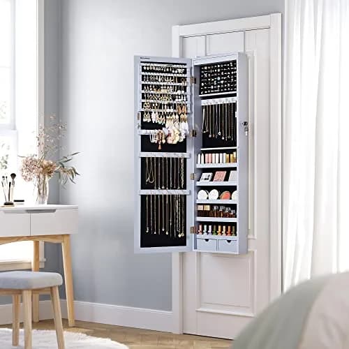 SONGMICS Jewelry Armoire Organizer, 47.2-Inch Tall, Lockable, Gray thumbnail 8