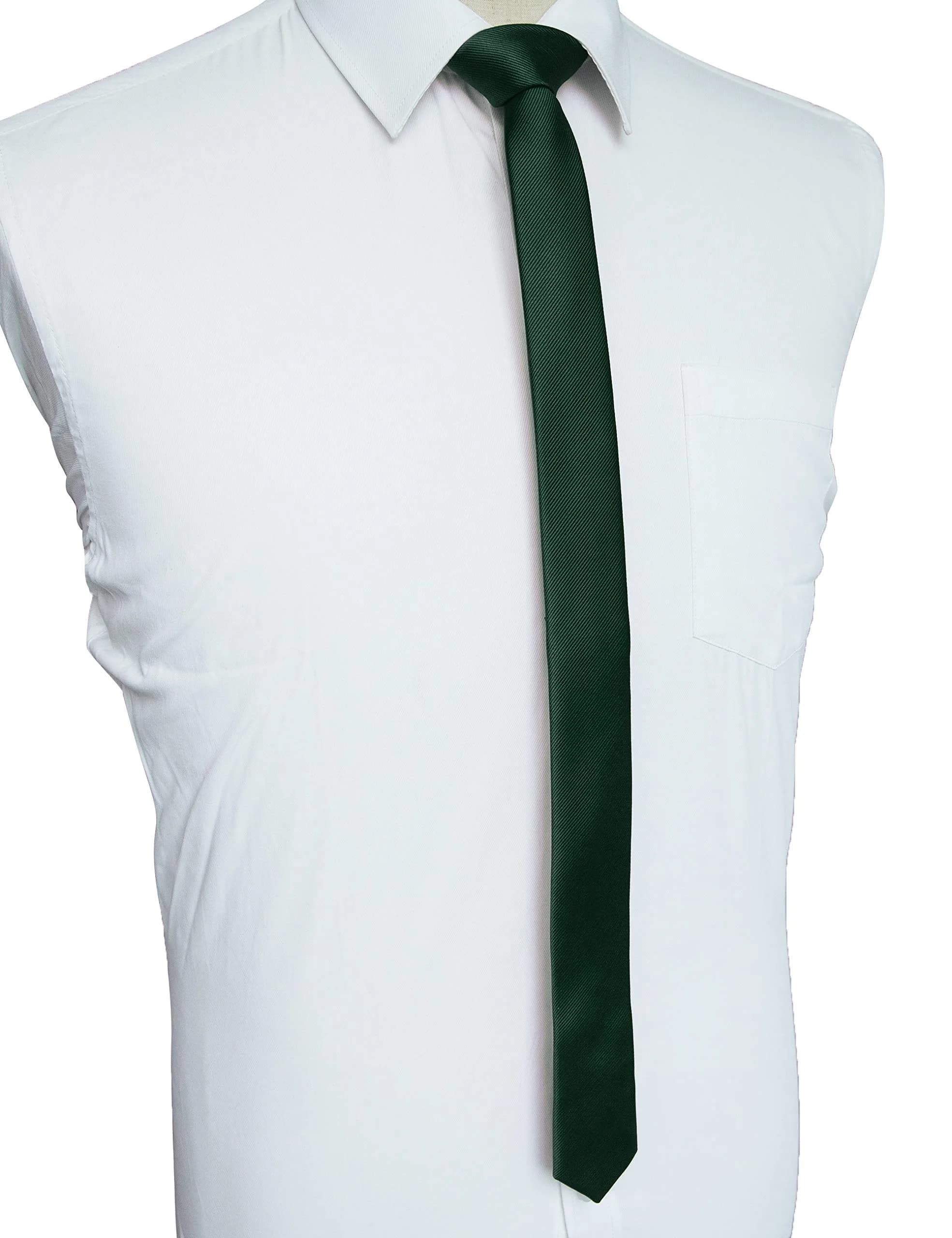 JEMYGINS Dark Green Silk Skinny Tie 4cm (1.58") | Woven for Business & Parties - view 2