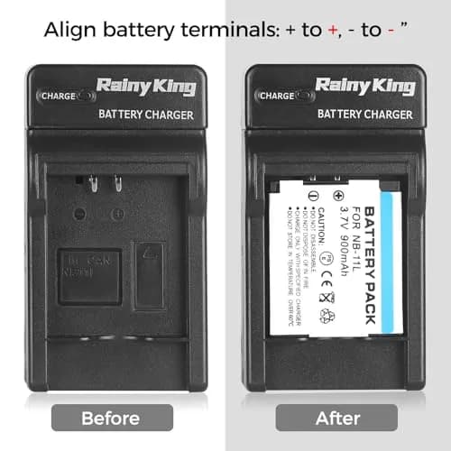 Rainy King NB-11L Battery Charger for Canon PowerShot ELPH 110 HS, 130 HS, 340 HS, 350 HS, A2300, SX400 is, A2400 is, A2500, A3500 is, A4000 is, IXS 240 HS, IXUS 285 HS | Travel Model, LCD Indicator, CE Certified thumbnail 6