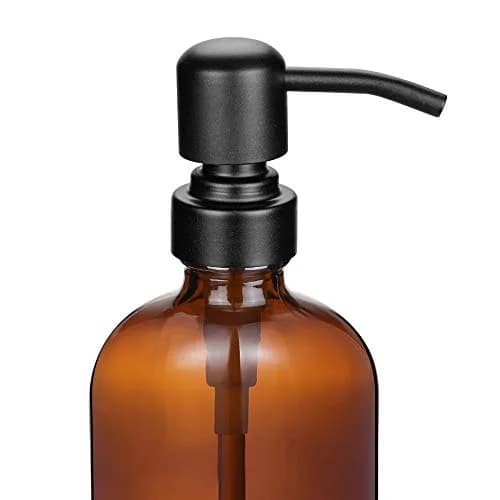 CHBJDAN Amber Glass Soap Dispenser 2 Pack 454ml (16 Oz) | Vintage Style with Matte Black Stainless Steel Pump thumbnail 2