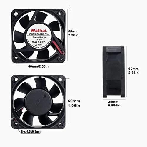 Wathai 60mm x 60mm x 25mm 12V DC Case Fan Brushless Cooling Fan Dual Ball 2P | 4700RPM, 25CFM, 37dBA, 50,000 hrs life thumbnail 6