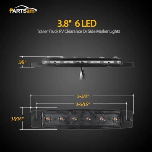 Partsam 10Pcs 3.8" Amber 6LED Side Marker Clearance Lights Waterproof | 12V Trailer & Truck Indicator thumbnail 4
