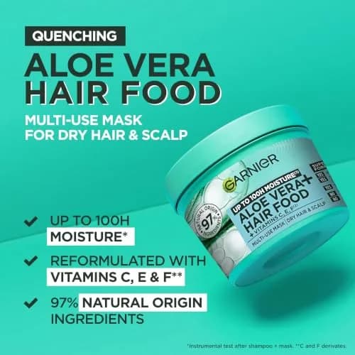 Garnier Aloe Vera+ Hair Food - 100h Moisture Mask 400ml | Deep Hydration for Dry Hair & Scalp thumbnail 4
