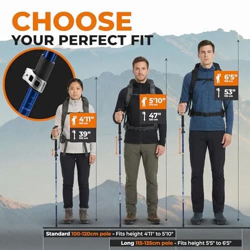 TREKOLOGY Trek-Z Hiking Trekking Poles, 2pc | Adjustable, Lightweight Aluminum, Collapsible for Men & Women thumbnail 5