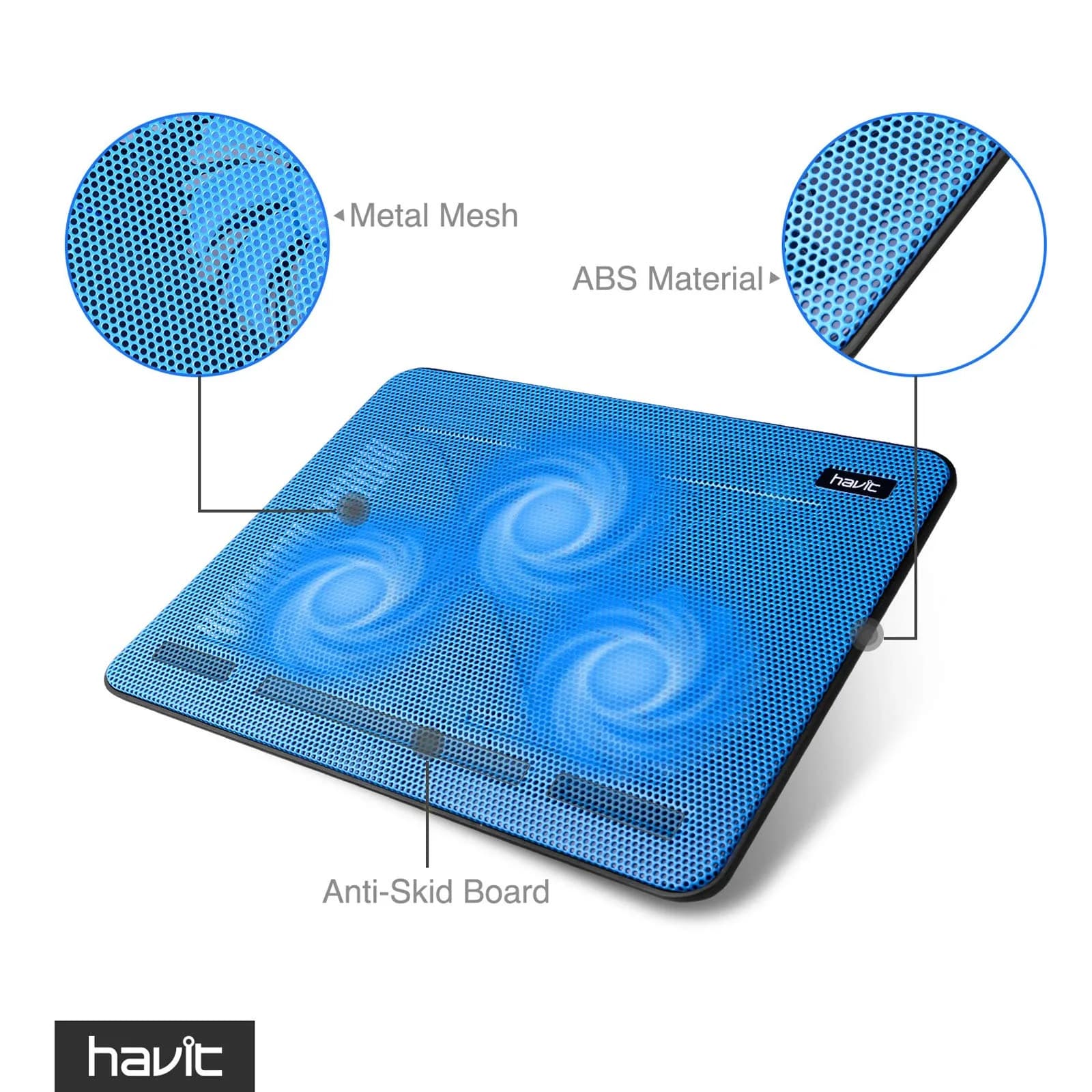 havit HV-F2056 Laptop Cooling Pad for 15.6-17 Inch Laptops, Blue | 3 Quiet USB-Powered Fans, 2 Height Settings - view 5