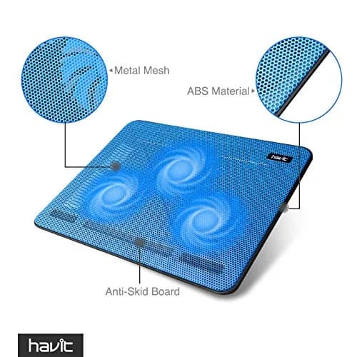 havit HV-F2056 Laptop Cooling Pad for 15.6-17 Inch Laptops, Blue | 3 Quiet USB-Powered Fans, 2 Height Settings thumbnail 5