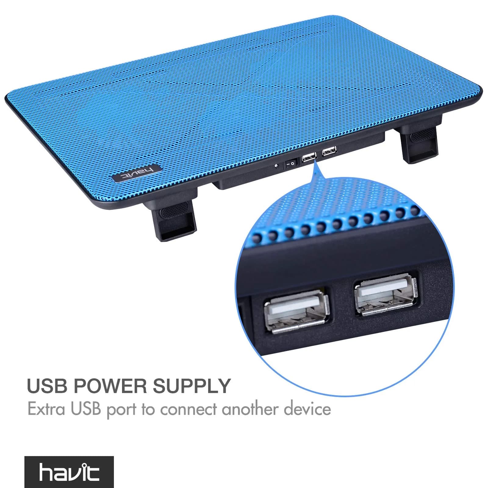 havit HV-F2056 Laptop Cooling Pad for 15.6-17 Inch Laptops, Blue | 3 Quiet USB-Powered Fans, 2 Height Settings - view 6