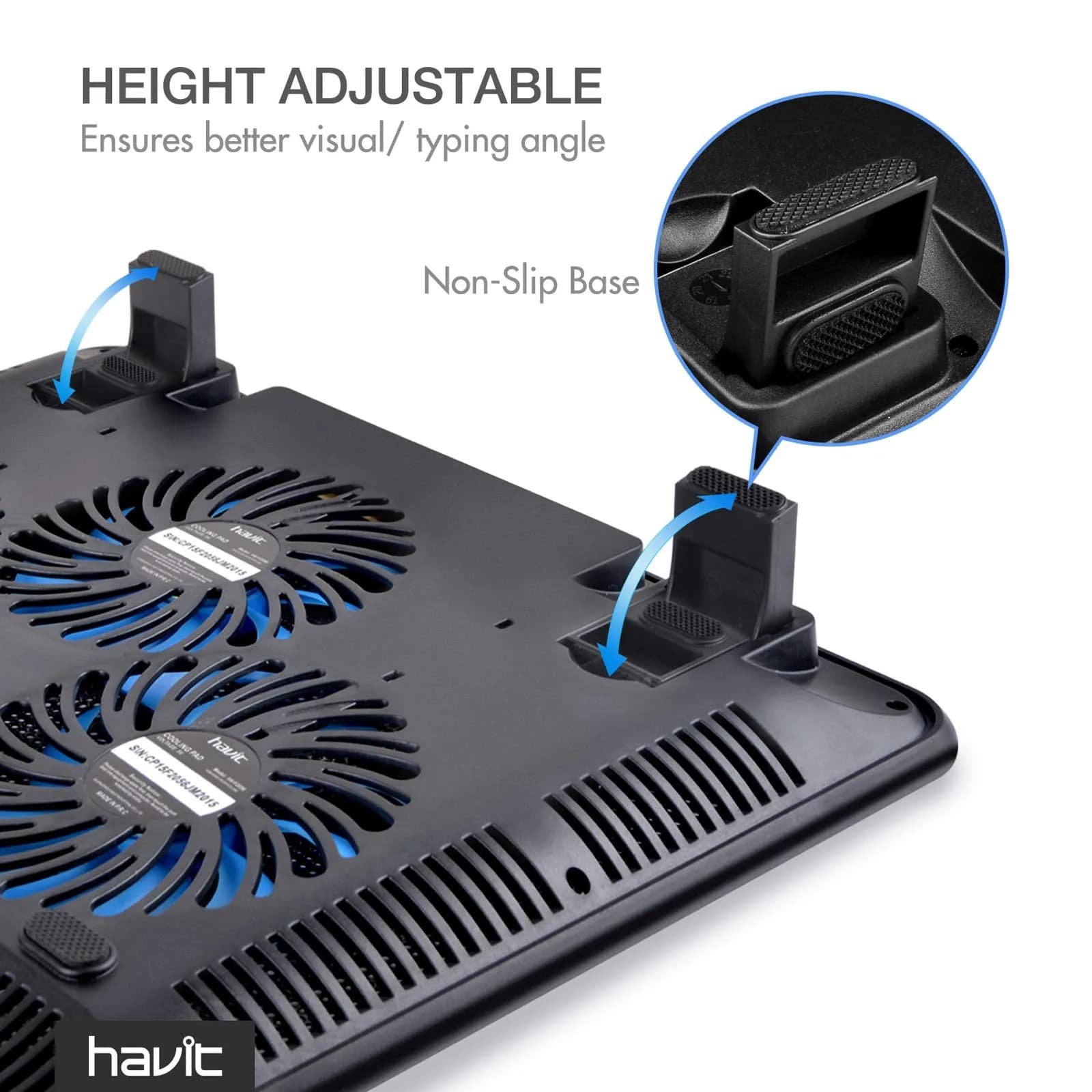 havit HV-F2056 Laptop Cooling Pad for 15.6-17 Inch Laptops, Blue | 3 Quiet USB-Powered Fans, 2 Height Settings - view 7