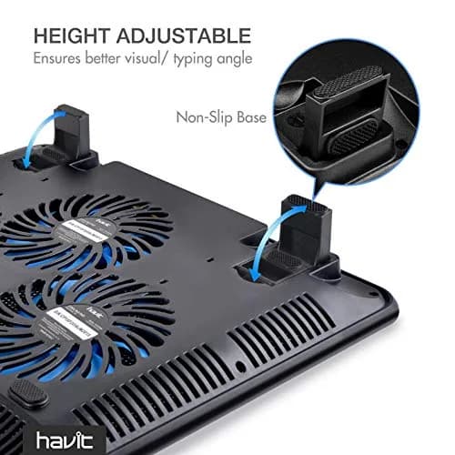 havit HV-F2056 Laptop Cooling Pad for 15.6-17 Inch Laptops, Blue | 3 Quiet USB-Powered Fans, 2 Height Settings thumbnail 7