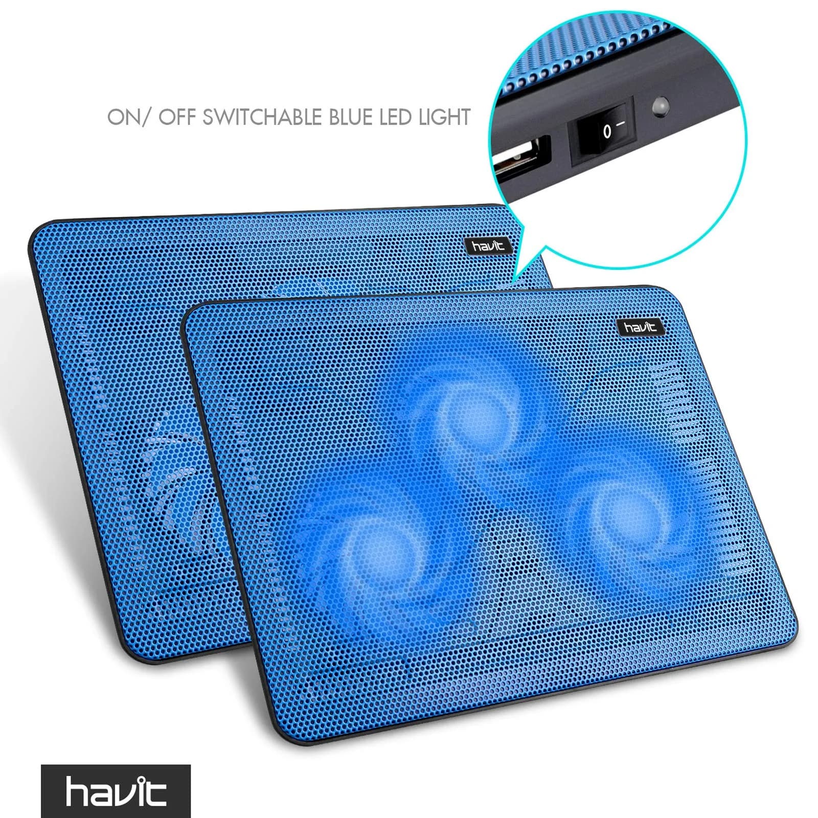 havit HV-F2056 Laptop Cooling Pad for 15.6-17 Inch Laptops, Blue | 3 Quiet USB-Powered Fans, 2 Height Settings - view 3