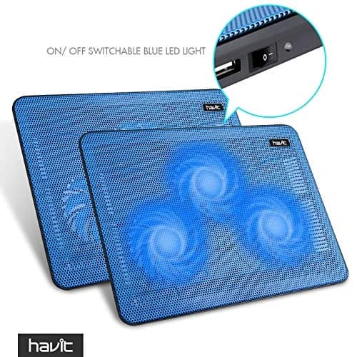 havit HV-F2056 Laptop Cooling Pad for 15.6-17 Inch Laptops, Blue | 3 Quiet USB-Powered Fans, 2 Height Settings thumbnail 3