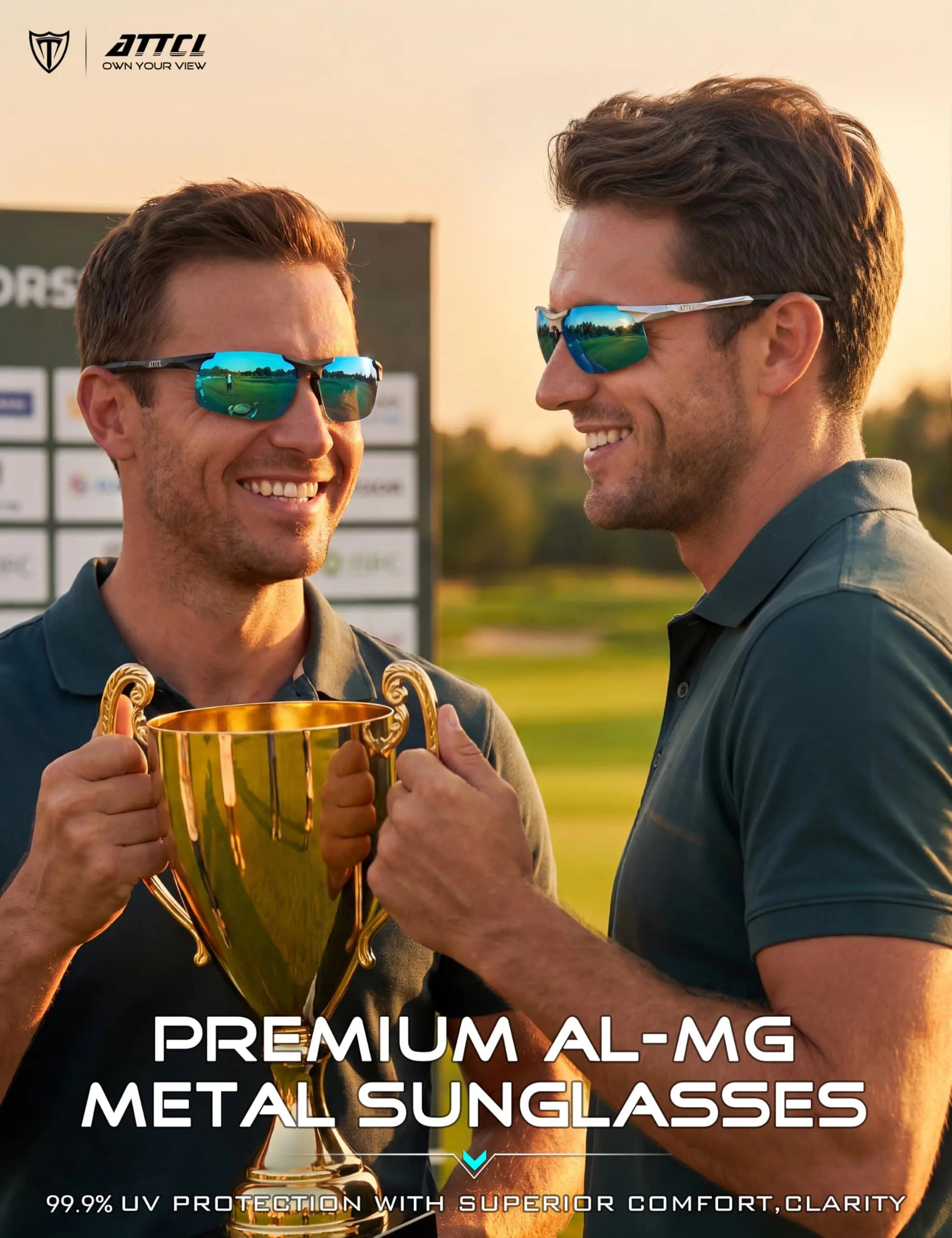 ATTCL Polarized Sports Sunglasses for Men: Silver-Blue Mirrored Lenses, UV Protection, Wrap Around Lightweight Metal Frame (64mm) - view 3