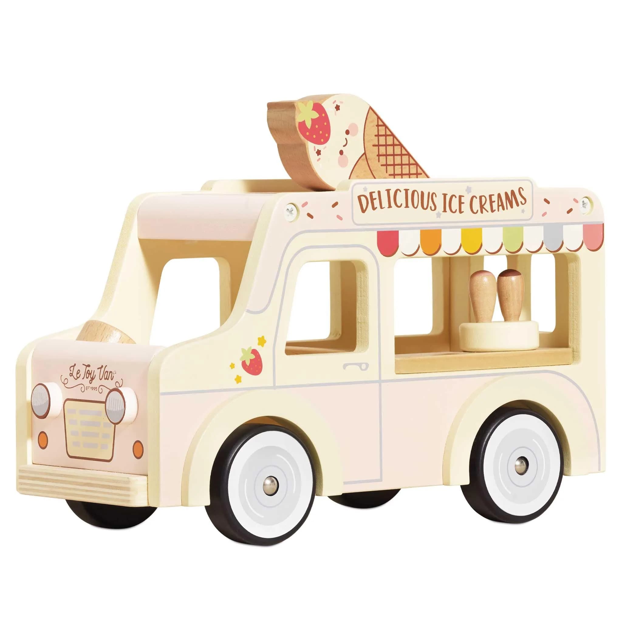 Le Toy Van Dolly Ice Cream Van Play Set for Doll Houses | Traditional Pink Wood, Ages 3+ - main product image
