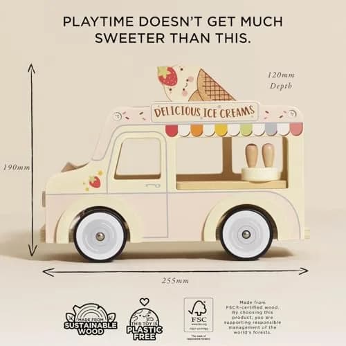 Le Toy Van Dolly Ice Cream Van Play Set for Doll Houses | Traditional Pink Wood, Ages 3+ thumbnail 4