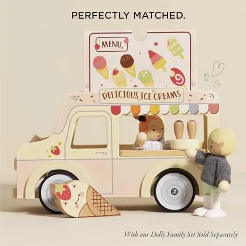 Le Toy Van Dolly Ice Cream Van Play Set for Doll Houses | Traditional Pink Wood, Ages 3+ thumbnail 8
