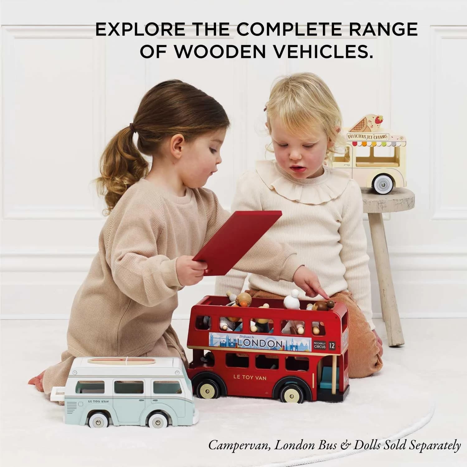 Le Toy Van Dolly Ice Cream Van Play Set for Doll Houses | Traditional Pink Wood, Ages 3+ - view 9