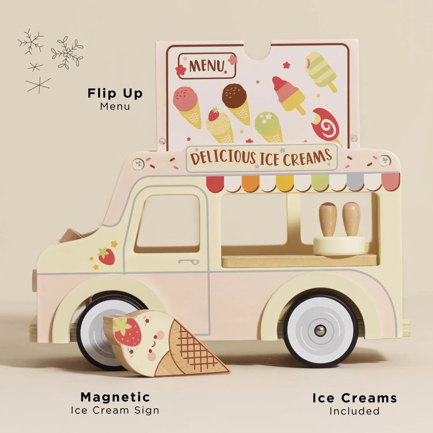 Le Toy Van Dolly Ice Cream Van Play Set for Doll Houses | Traditional Pink Wood, Ages 3+ - view 2