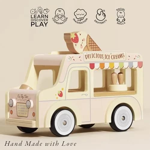 Le Toy Van Dolly Ice Cream Van Play Set for Doll Houses | Traditional Pink Wood, Ages 3+ thumbnail 3