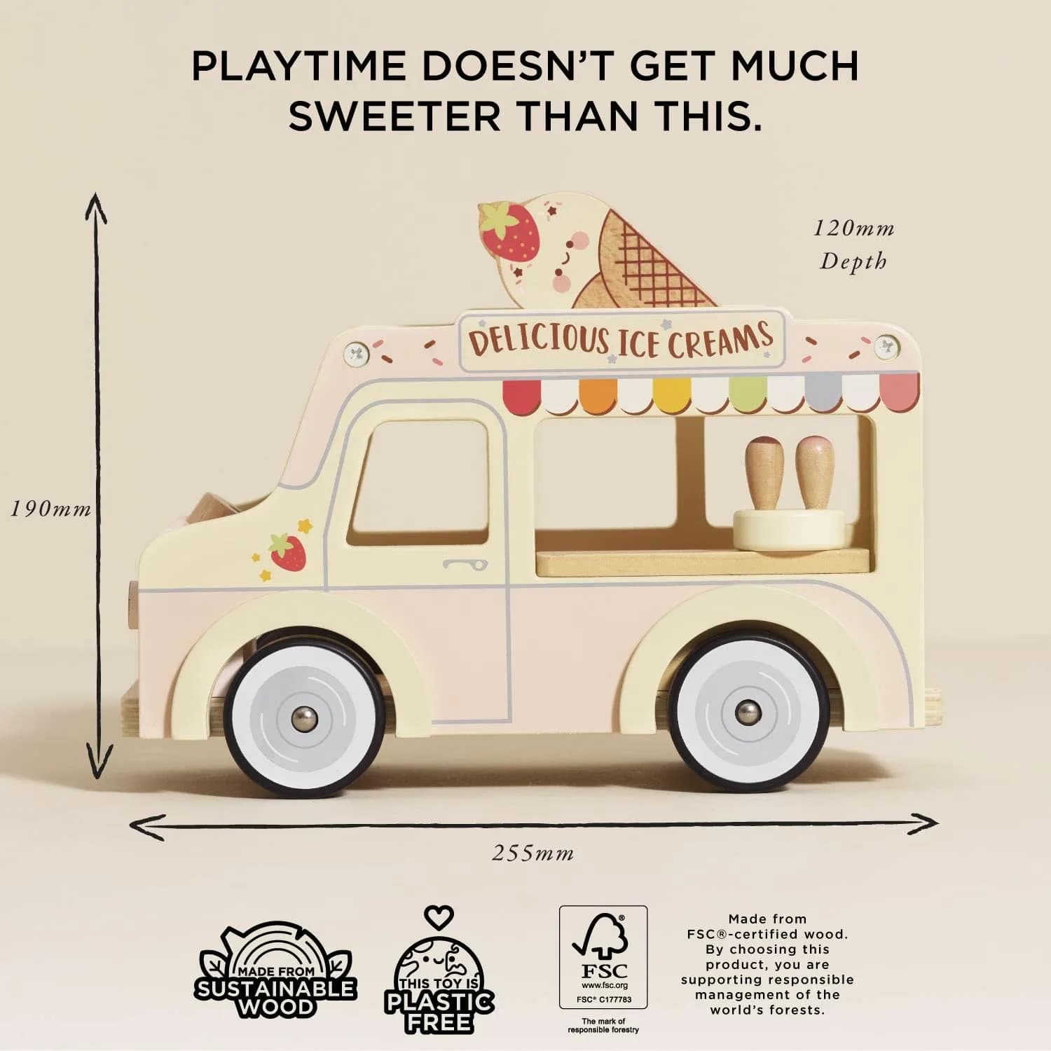 Le Toy Van Dolly Ice Cream Van Play Set for Doll Houses | Traditional Pink Wood, Ages 3+ - view 4