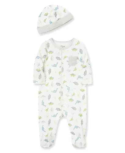 Little Me Baby Boys' 2-Piece Cotton Tiny Dinos Footie & Cap Set Newborn | Soft, Comfortable & Easy Diaper Change thumbnail 1