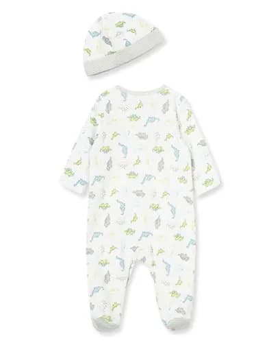 Little Me Baby Boys' 2-Piece Cotton Tiny Dinos Footie & Cap Set Newborn | Soft, Comfortable & Easy Diaper Change thumbnail 3