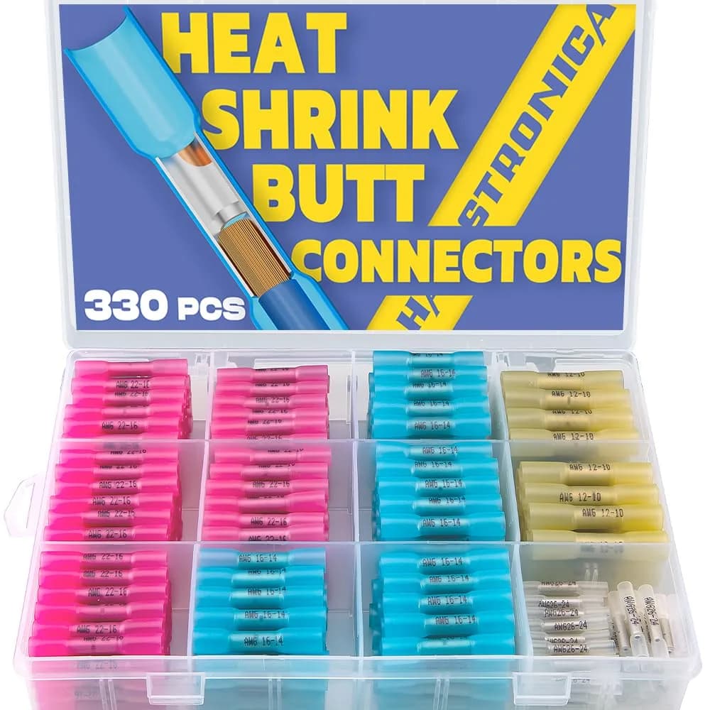 haisstronica Heat Shrink Butt Connectors Kit 330PCS | Marine Grade Waterproof Electrical Crimp Wire Connectors - main product image